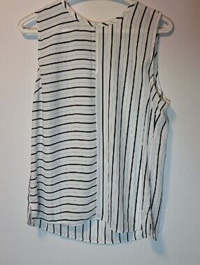 Willow & Thread Striped Sleeveless Blouse Black White Zip Back L